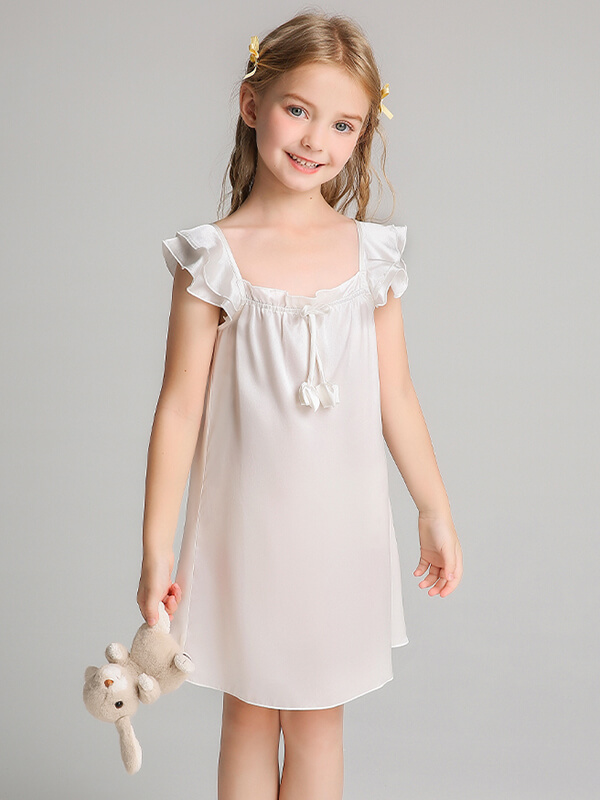 19 Momme Sweet Ruffled Silk Dress for Girls